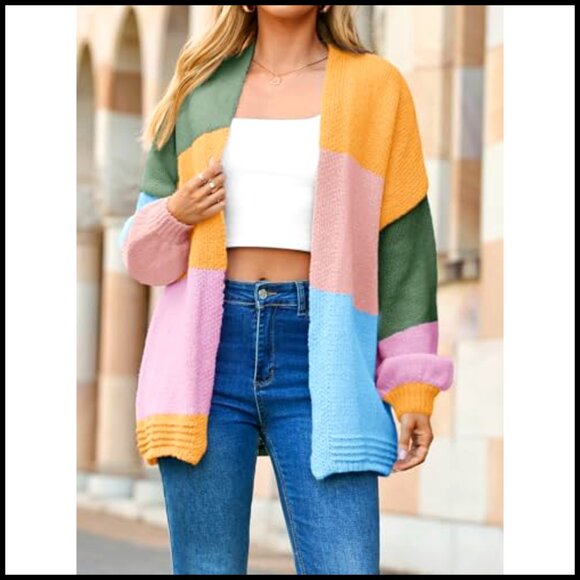 Oversized Chunky Knit Cardigan, Open Front, Long Sleeve, Loose Fit Sweater - Picture 4 of 7